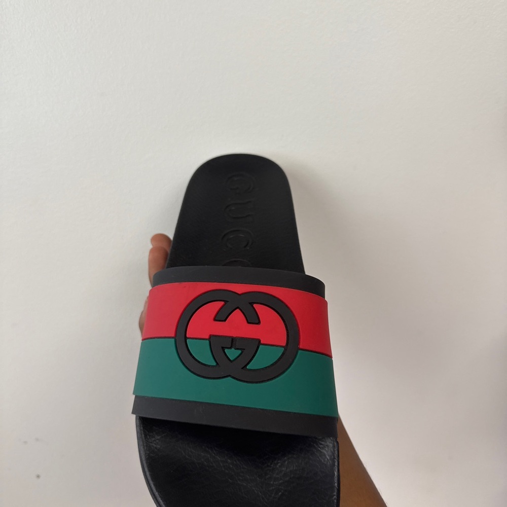 Gucci Black Slides with Red and Green Accents